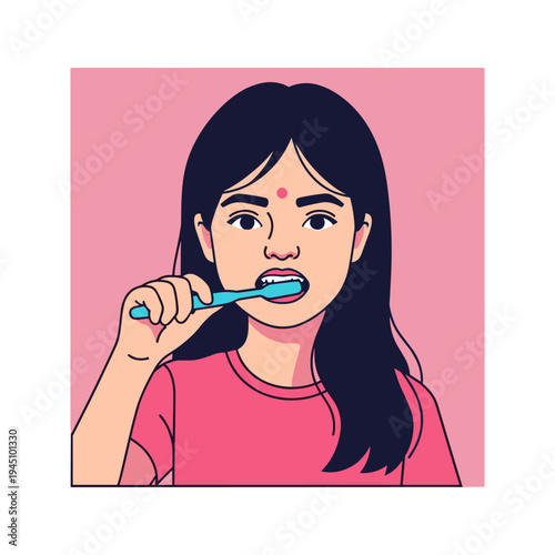 A woman brushing her teeth with a toothbrush