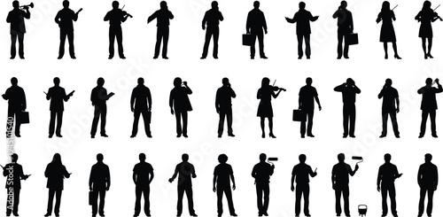 Diverse silhouettes of people engaged in various musical and professional activities