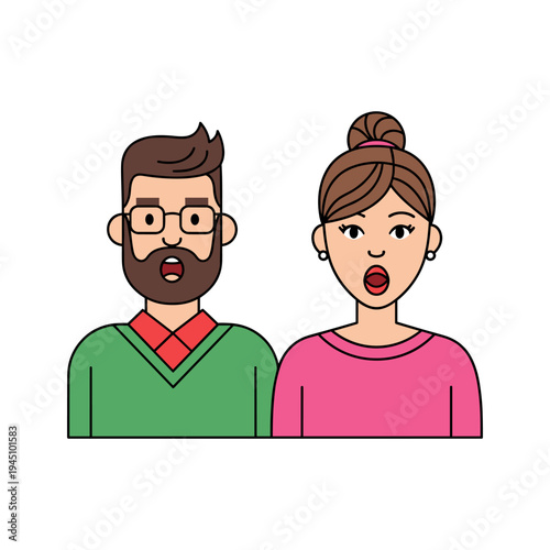 A man and woman with shocked expressions