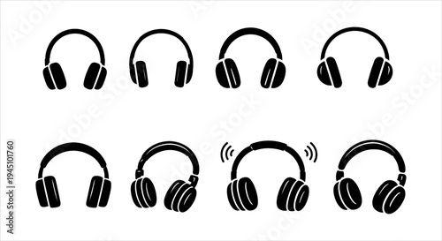 Diverse black headphone icons representing audio, music, and sound entertainment