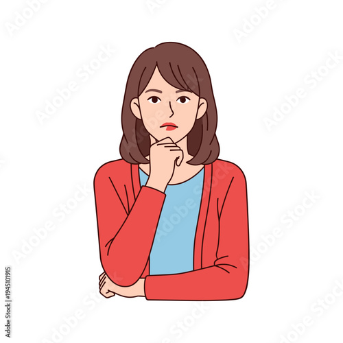 A woman with her hand on her chin looking concerned