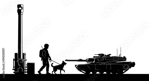Soldier with Dog and Tank Silhouette