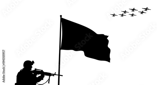 Soldier with Rifle and Jet Formation Silhouette