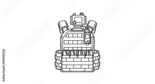 Tactical Vest with MOLLE System and Accessories Line Drawing