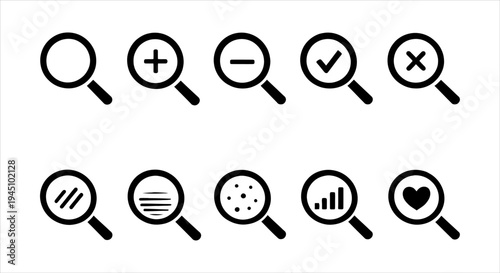 Modern set of user interface magnifying glass icons for web and application design