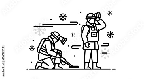 Winter Search and Rescue Team in Snowstorm