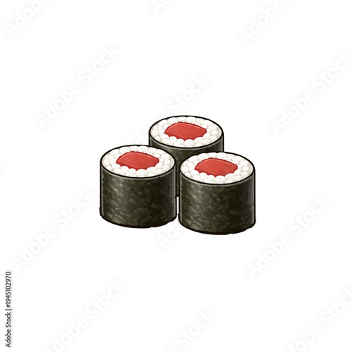 Tekka Maki Tuna Sushi Roll Illustration Isolated on White Background Japanese Food