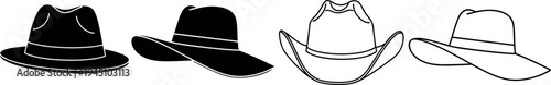 Cowboy hat vector set with western hats silhouettes and outline styles isolated on light background for country fashion design