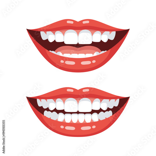 A close-up of two sets of cartoon lips and white teeth