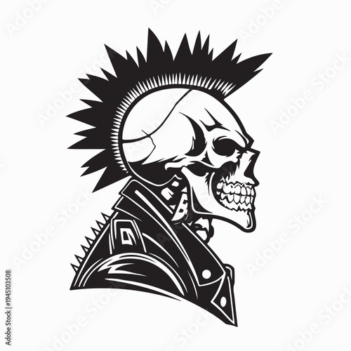 Punk Rock Skull Wearing Leather Jacket Vector Illustration On White Background