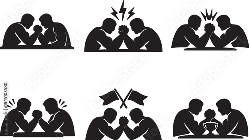  Arm wrestling silhouette icons