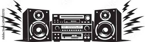 Audio stereo system with speakers sound silhouette vector.