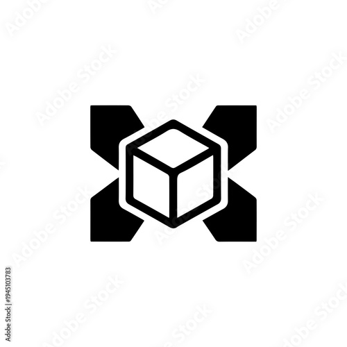 Geometric Cube Logo, Symmetrical Box Design