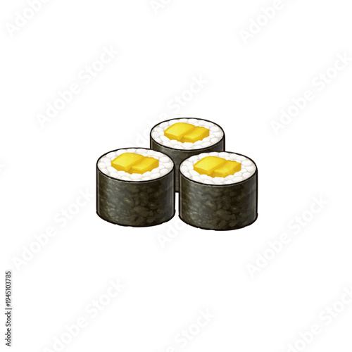 Takuan Maki Pickled Radish Sushi Roll Illustration Isolated on White Background Japanese Food
