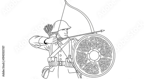 Archer with Celtic Shield, Medieval Warrior, Historical Reenactment, Archery Combat