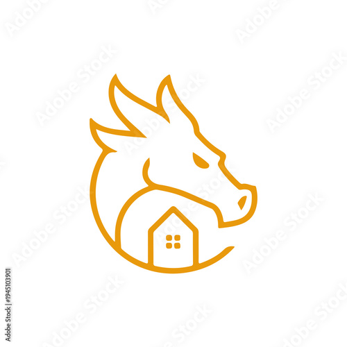 Dragon House Protection Logo, Fantasy Real Estate Emblem