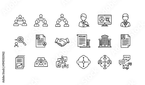 Human resources and business management icons collection team hiring vector set