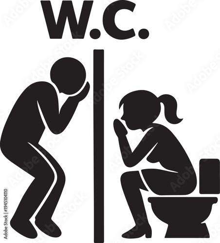 Funny wc door plate silhouette icon vector