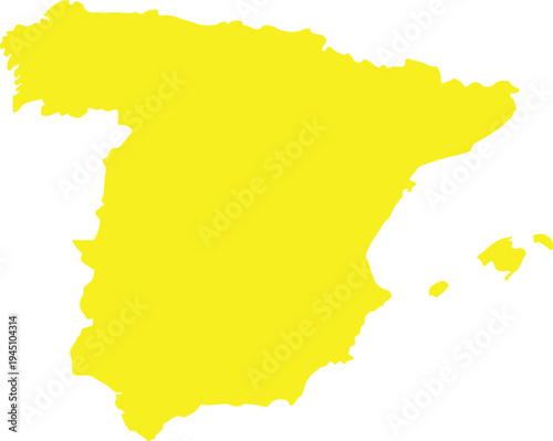 Yellow silhouette map of spain including the balearic and canary