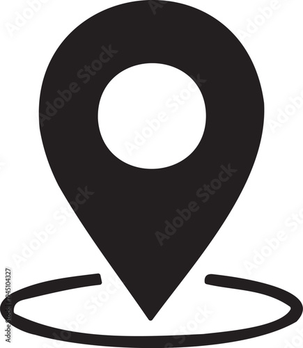 Black location pin with circular base and white background