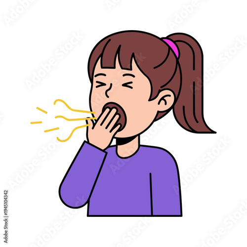 A cartoon girl covering her mouth while coughing