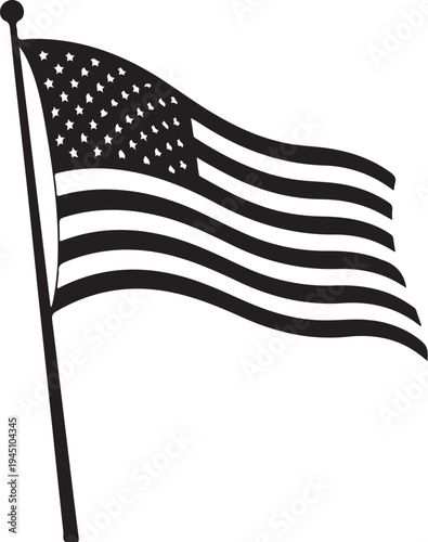Black and white american flag on a pole usa flag monochrome