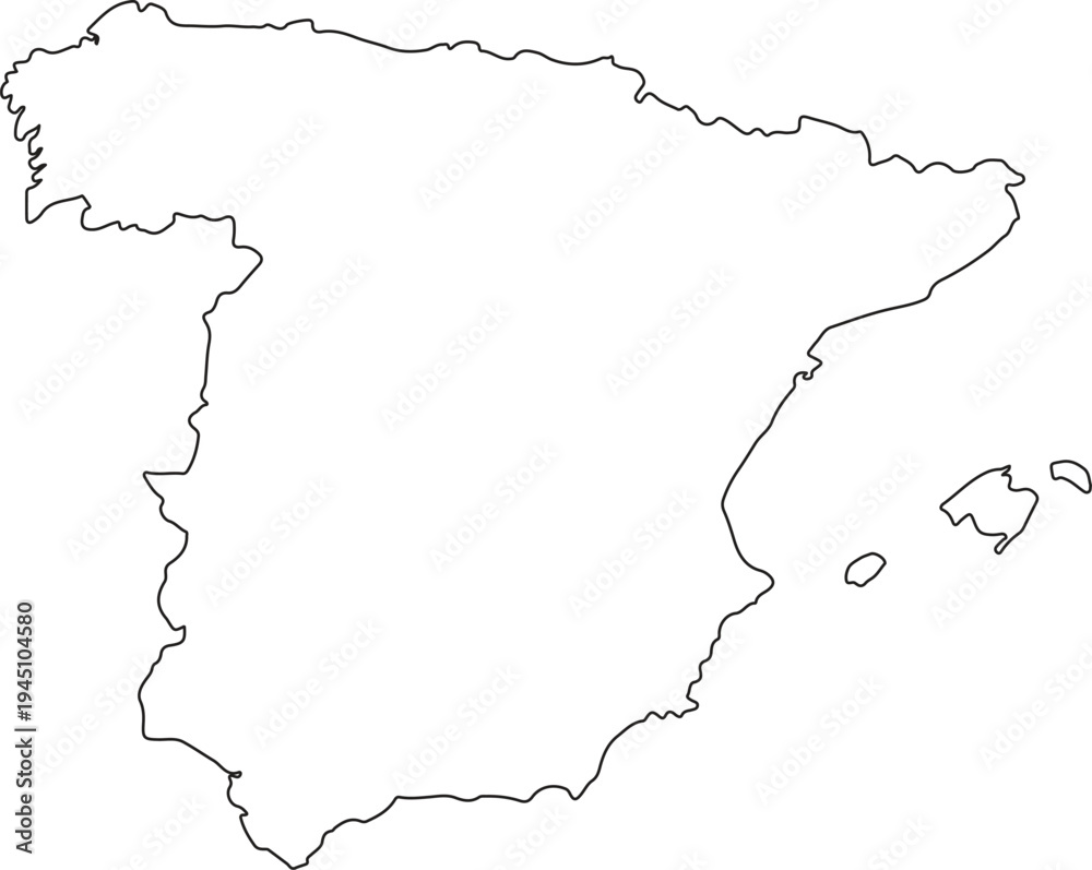 Obraz premium Black and white outline map of spain and canary islands