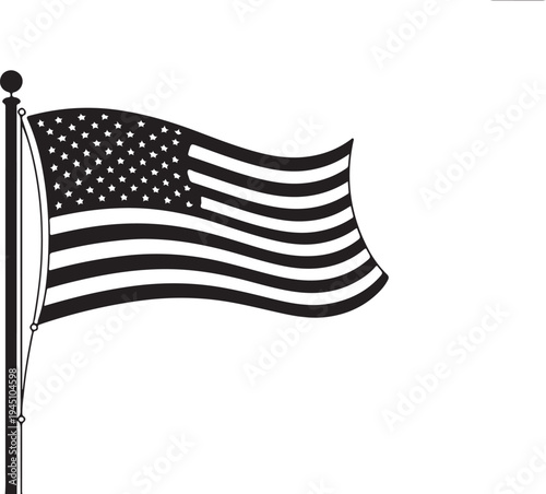 Black and white american flag waving on pole usa flag