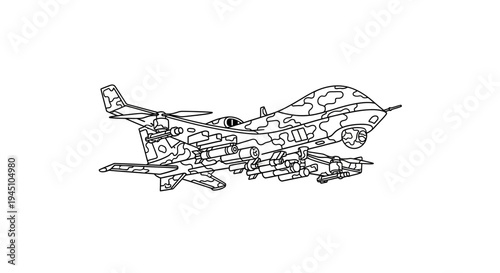Camouflaged Drone Aircraft with Missiles, Military Drone, Aerial Combat Vehicle, Unmanned Aerial Vehicle