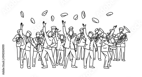 Celebration, Party, People Cheering, Confetti, Band, Joyful, Success, Happiness, Unity, Festive