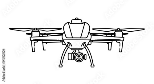 Drone with Camera Flying Overhead - Line Art Illustration