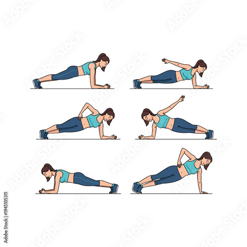 A woman doing different types of planks