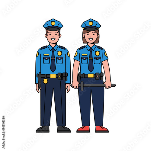 A cartoon drawing of a male and female police officer