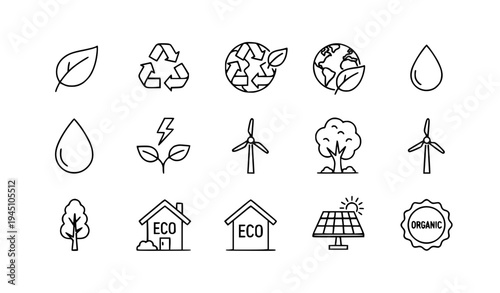 Eco Friendly Environment Outline Icon Pack Nature Sustainability Vector