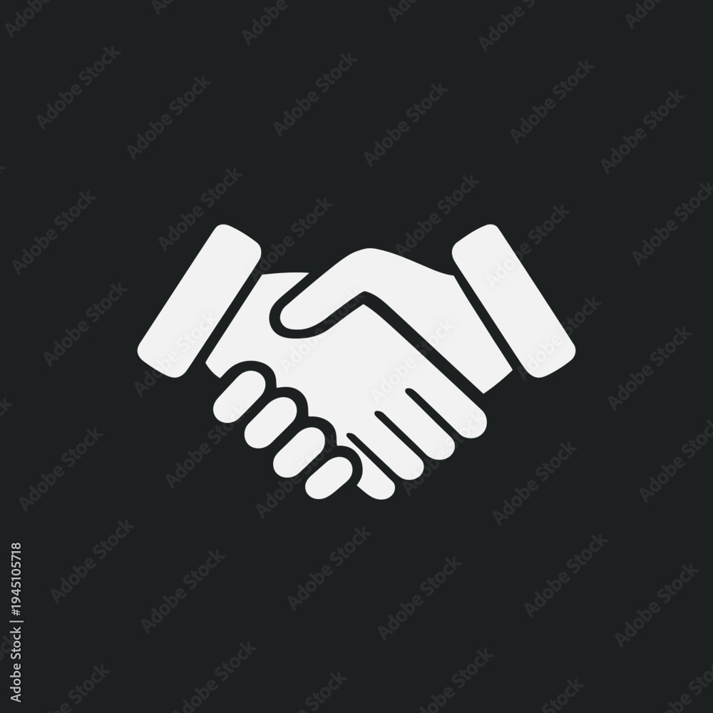 Fototapeta premium Handshake icon symbol of agreement cooperation and partnership on dark background