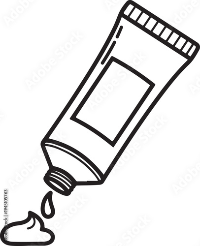 Cosmetic tube icon representing skincare product packaging for beauty treatment lotion cream or gel in minimalist line art style design
