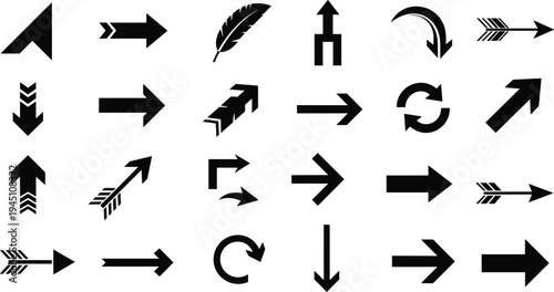 arrow icons set collection, direction navigation arrows symbols pack, modern pointer signs for interface web design illustration