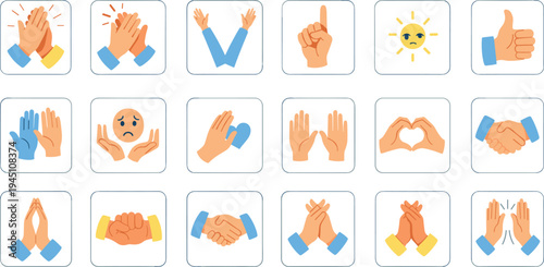 Hand gesture communication icons set clapping handshake thumbs up support sympathy love sign vector illustration collection