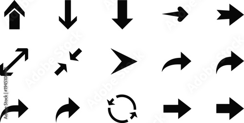 minimal arrow icon set collection, navigation directional arrows symbols pack for interface design pointer signs simple black icons
