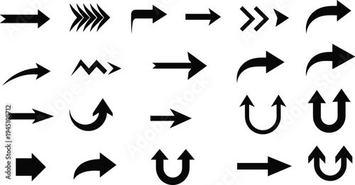 right direction arrow icon collection with curved, fast forward, and turn arrows for navigation interface design elements