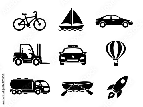 Varied collection of essential transportation methods depicted in a graphic style
