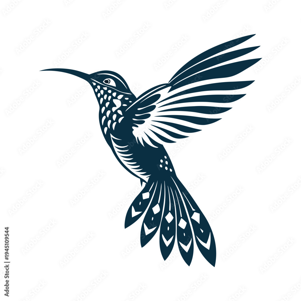Fototapeta premium Minimalist hummingbird line drawing in flight - vector art for nature themes