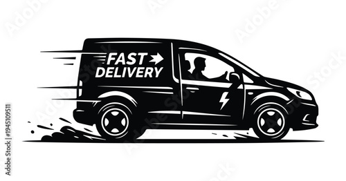 Fast delivery car Icon Silhouette vector black design on a white background