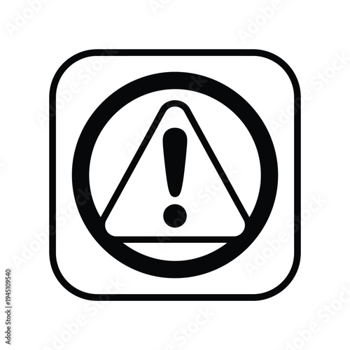 Symbol of a caution triangle with an exclamation mark inside a circle on a white background