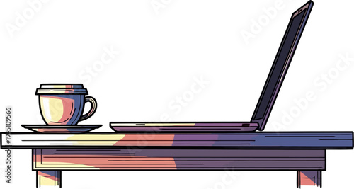 Minimalist desk setup with laptop and espresso cup