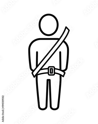 Stylized outline icon of a person wearing a seatbelt for safety during travel or transportation purposes