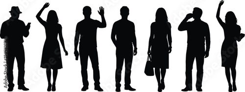 Diverse silhouettes demonstrating various hand gestures in a unified line