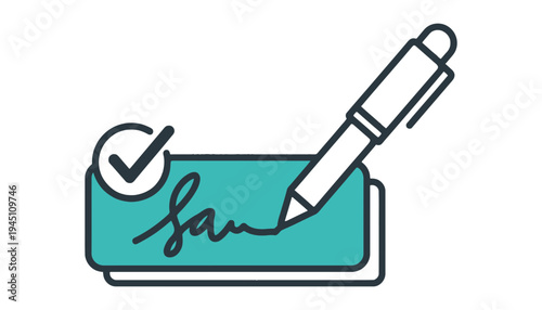 A signature icon with a pen and checkmark on a document