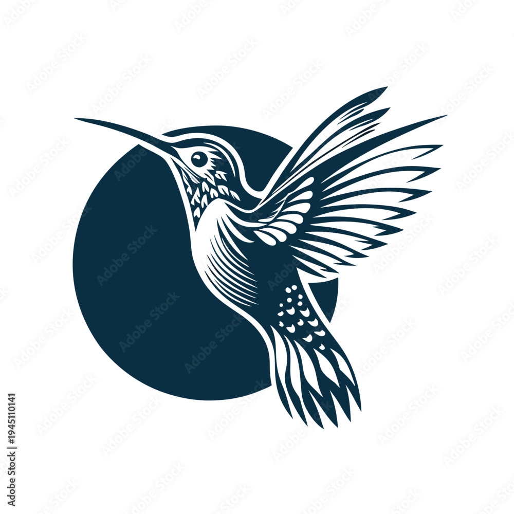 Obraz premium Elegant Line Art Hummingbird in Flight: Graceful Nature Vector Illustration