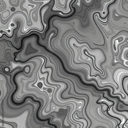 Intricate black and white liquid marble texture with flowing wavy lines and psychedelic swirl pattern